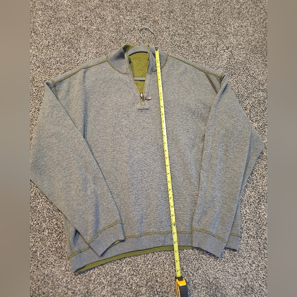 Mens Tommy Bahama REVERSIBLE Olive And Gray Zip-Up Sweater - Picture 6 of 7